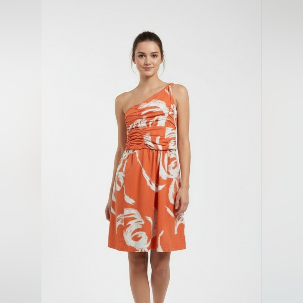 Tracy Negoshian Dress Orange White One Shoulder Summer Mini S NWT
